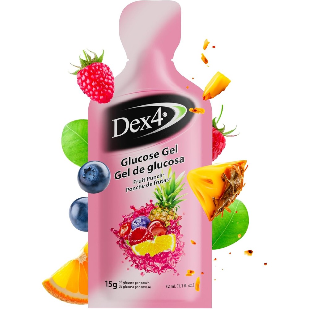Dex4 Glucose Gel Packs Fruit Punch 6 pack front view authentic USA import