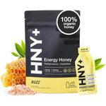 HNY+ Buzz Organic Honey Energy Gel front view for endurance athletes.