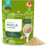 Navitas Organics Gelatinized Maca Powder 4 Ounce bag front view for energy supplement.