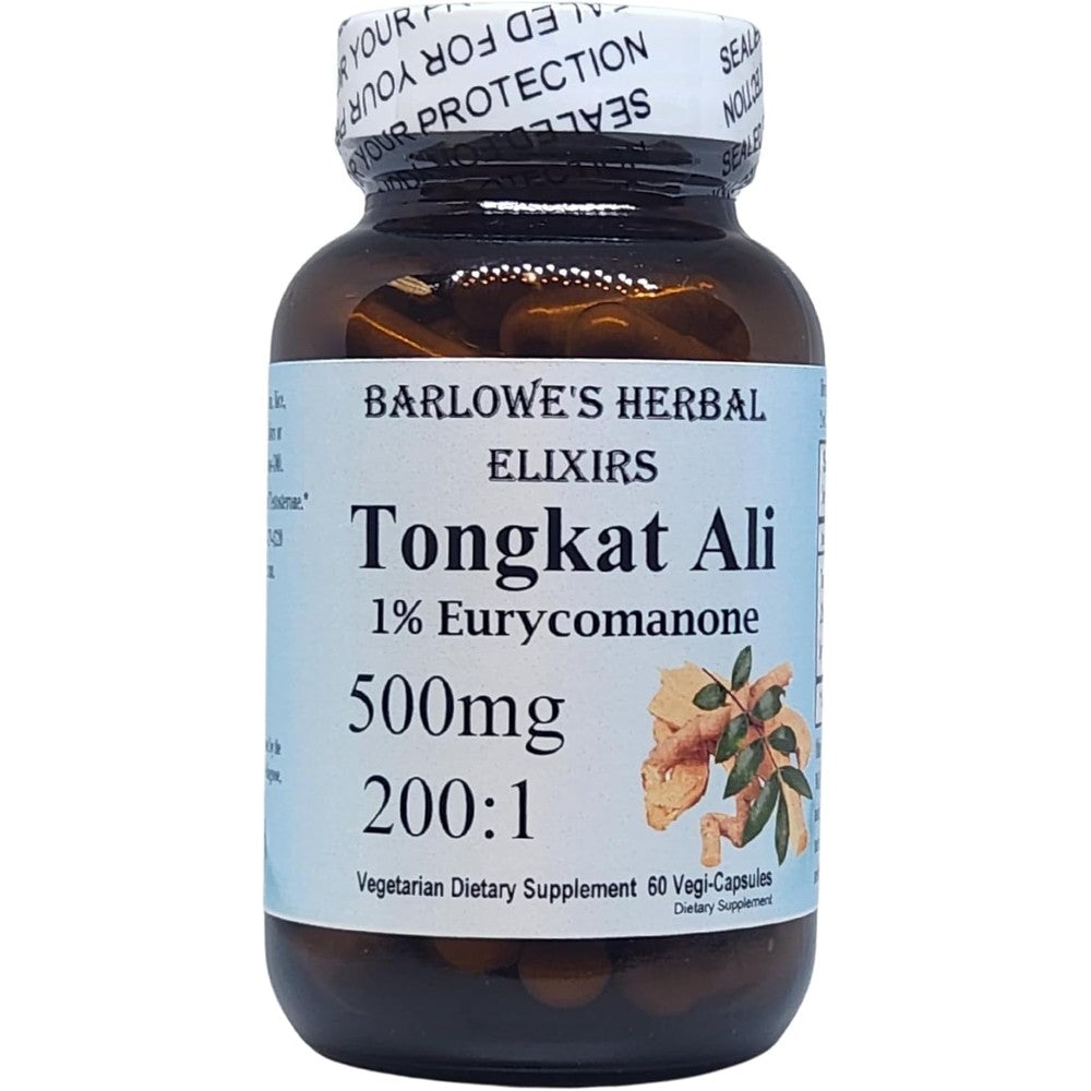 Barlowe's Herbal Elixirs Tongkat Ali 200:1 Extract glass bottle front view for hormonal health.