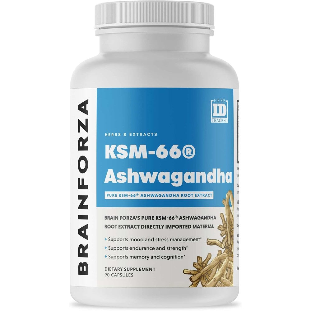 Brain Forza KSM-66 Ashwagandha 90 capsules front view for stress relief ashwagandha tablet