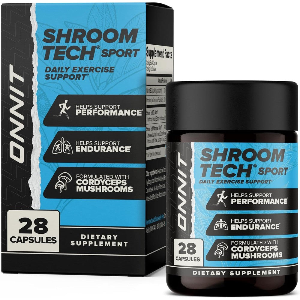 Onnit Shroom Tech Sport 28 capsules front view pre-workout supplement.