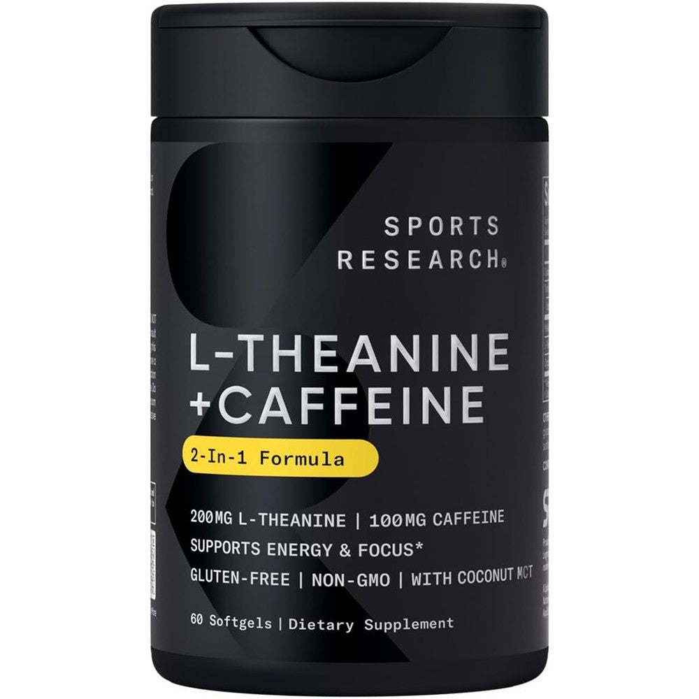 Sports Research L-Theanine and Caffeine bottle front view for focused energy