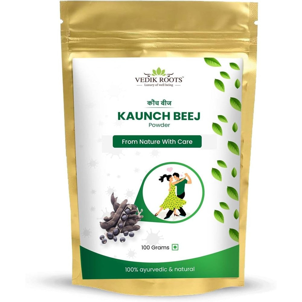 Vedikroots Kaunch Beej Powder 100g front view for natural vitality and strength.