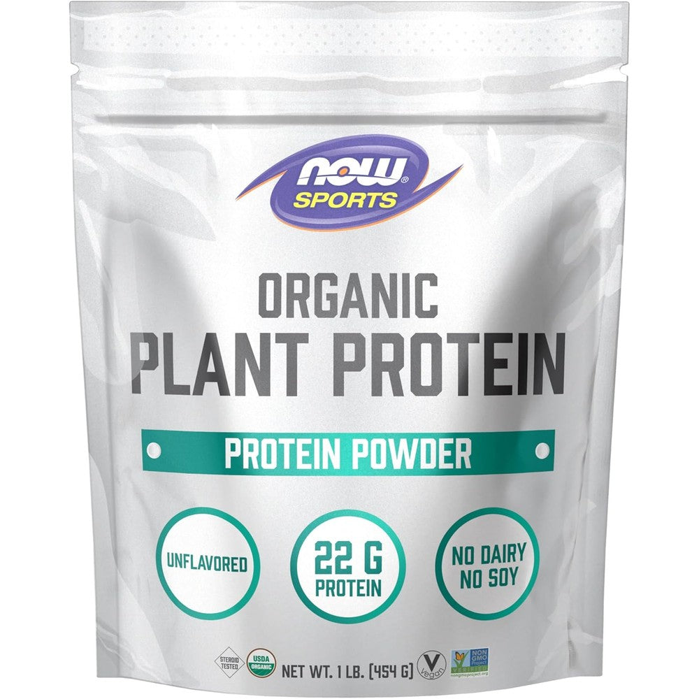 Now Sports Organic Plant Protein, Unflavored, Vegan Powder, 1 lb.