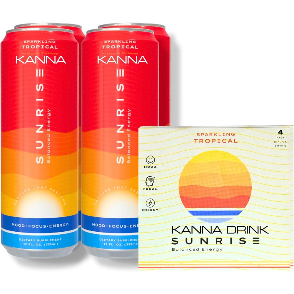Kanna Extract Drink Sparkling (4-Pack) | Kanna, L-Theanine, Ashwaganda Blend To Uplift Mood, Calm Focus, 100 mg Organic Caffeine | 28 Cal, No Artificial Sweeteners 12 oz