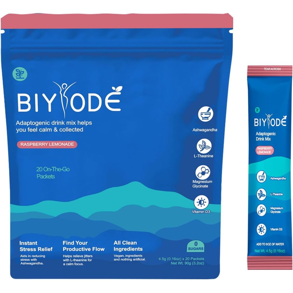 Calm Magnesium Powder, Natural Cortisol Supplements Powdered Mix No Sugar for L-Theanine, Ashwagandha, Magnesium Glycinate, Vitamin D3, Relaxation, Focus, Raspberry Lemonad, On The Go, 20 Packet