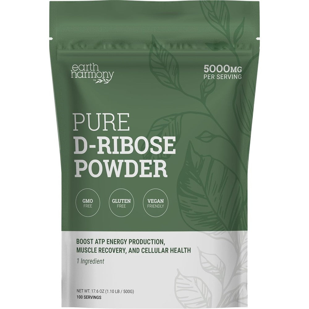 Earth Harmony Naturals D-Ribose Powder front view for energy support.