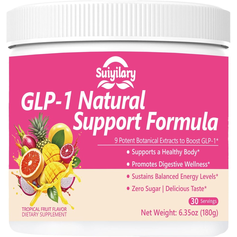 GLP-1 Booster Supplement Powder, Yerba Mate, Natural 9 Plant Extracts, Activate GLP-1 Production, Digestive Gut Healthy for Women Men, Sugar-Free Tropical Fruit Flavor, 30 Servings