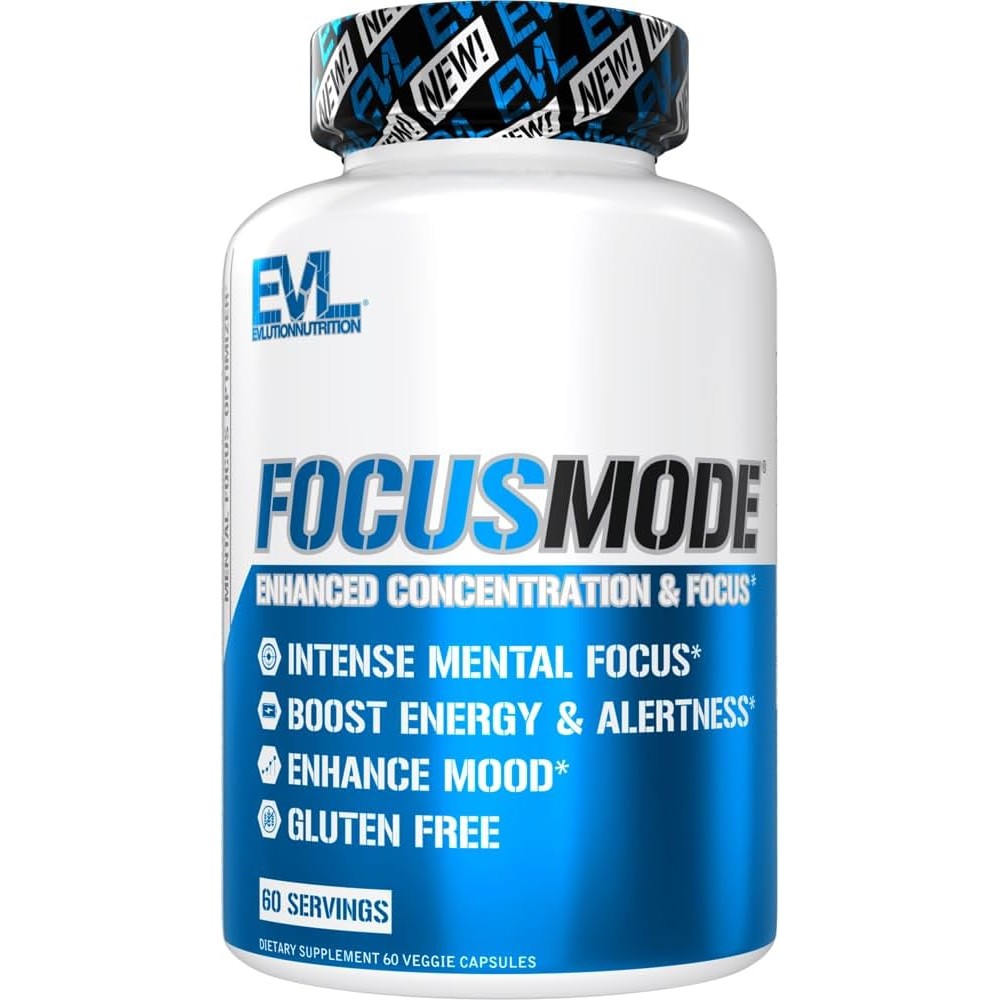Evlution Nutrition FocusMode 60 capsules front view showing brain support benefits.