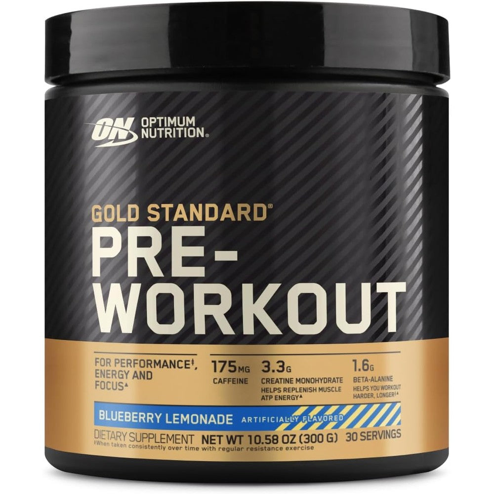 Optimum Nutrition Gold Standard Pre-Workout 30 servings Blueberry Lemonade container