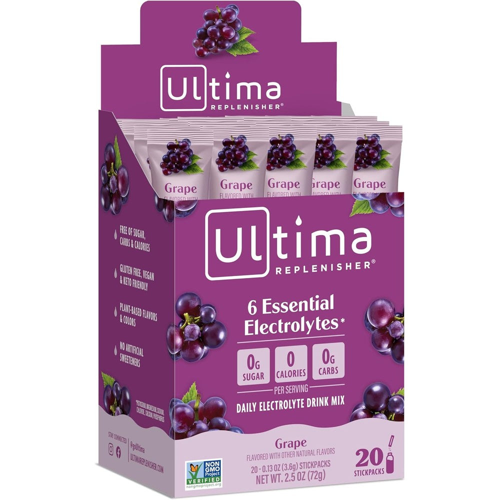 Ultima Replenisher Hydrating Electrolyte Powder 20 count box grape flavor