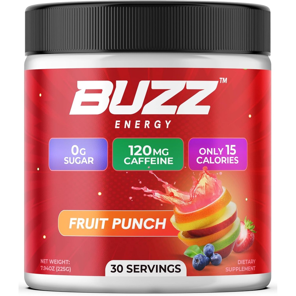 Morning Buzz fruit punch energy drink powder for mental focus and clarity