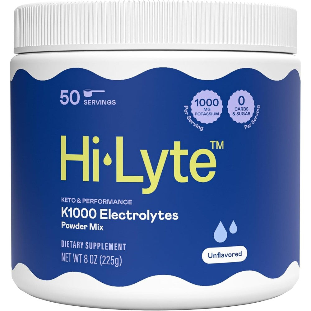 Hi-Lyte K1000 unflavored electrolyte powder 50 servings tub