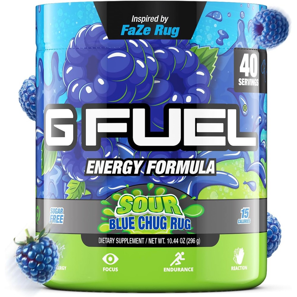 G Fuel Chug Rug energy drink powder sour blue raspberry 40 servings tub