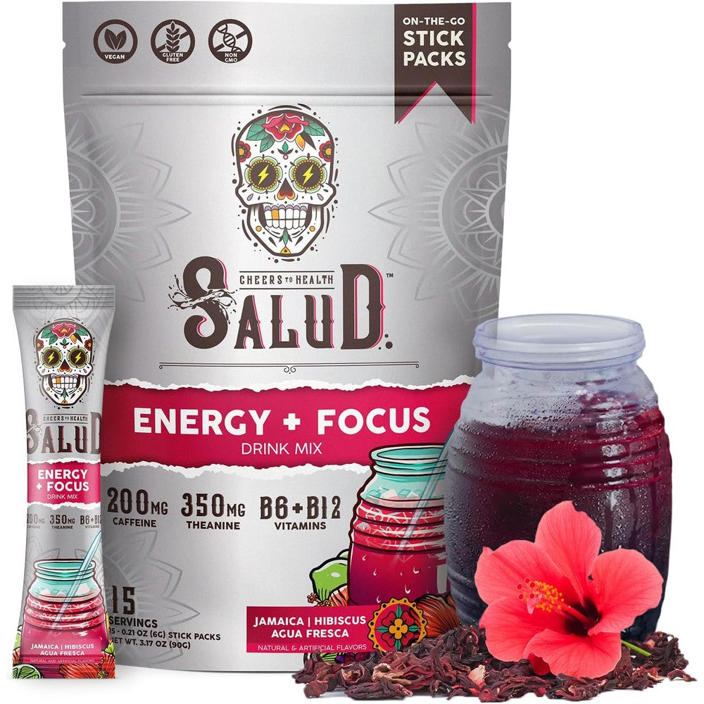 Taste Salud Hibiscus Energy Drink Powder stick packs for clean energy and focus