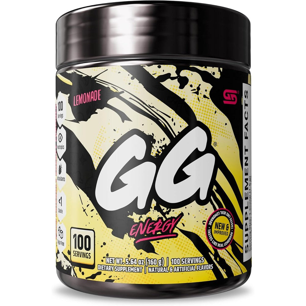 Gamer Supps GG Energy Lemonade powder tub with 100 servings of sugar free energy
