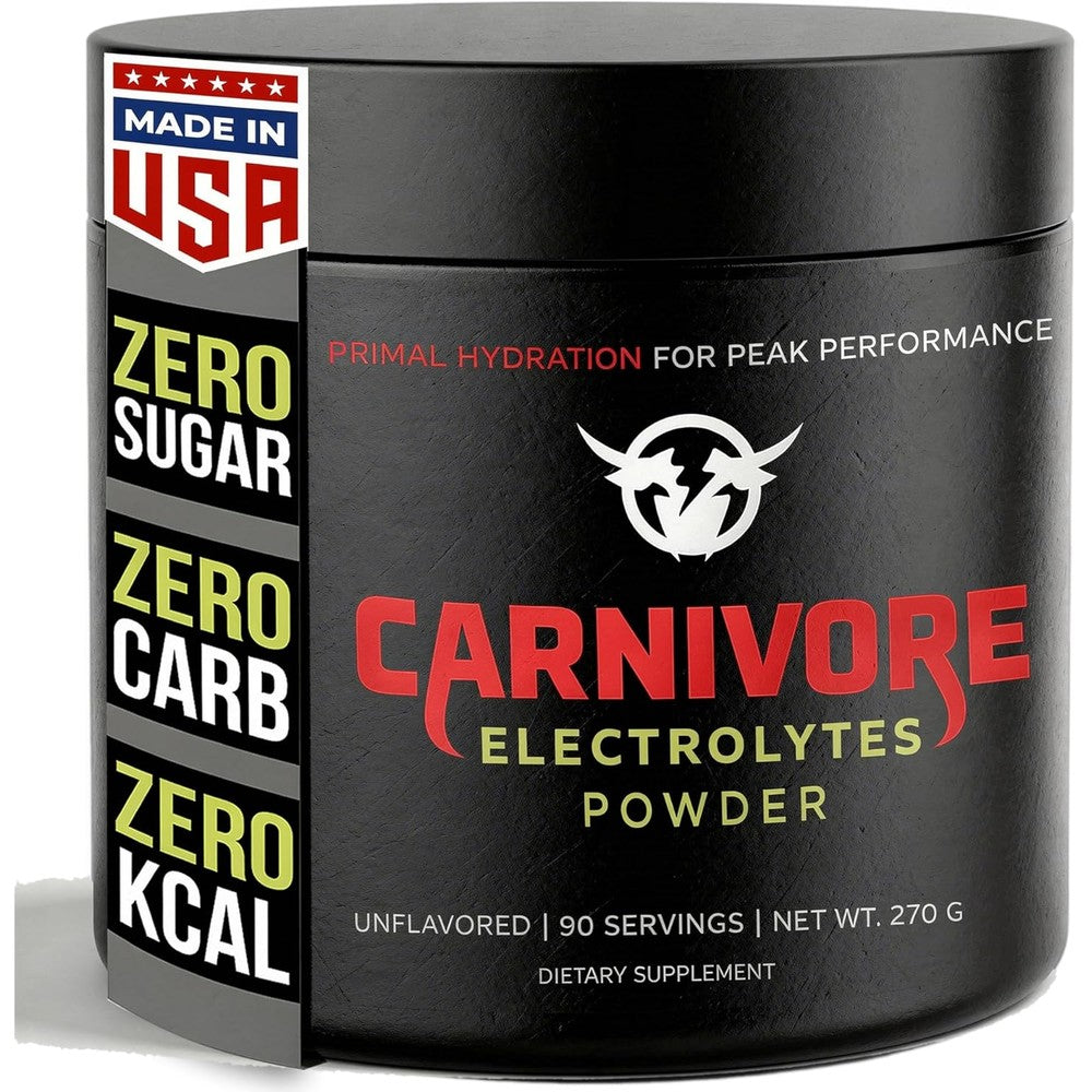Carnivore Electrolytes unflavored keto electrolyte powder in a 90 serving tub