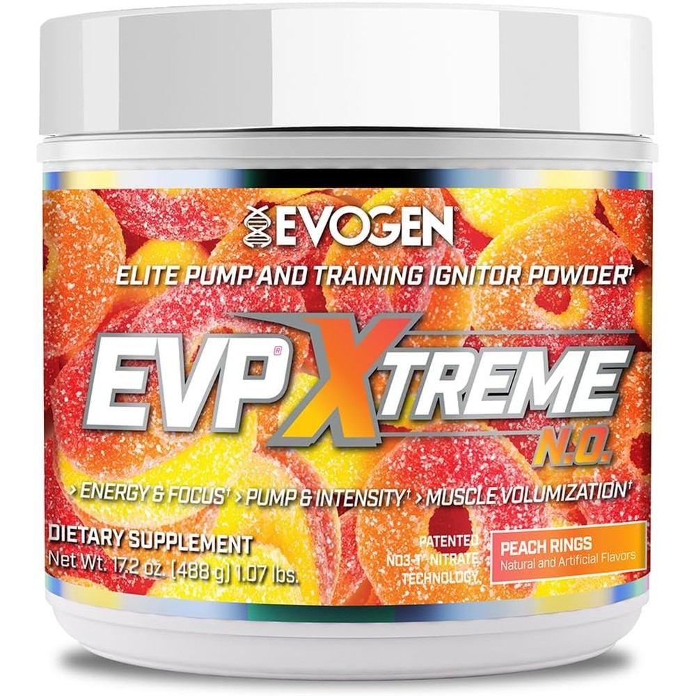 Evogen EVP Xtreme NO pre workout powder peach rings 40 servings tub