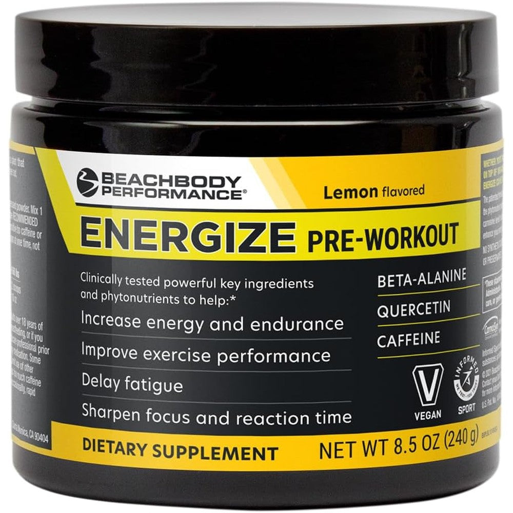 BODi Energize pre workout powder lemon flavor 40 servings tub