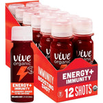 Vive Organic Energy Plus Immunity Shot front view 12 pack for natural energy