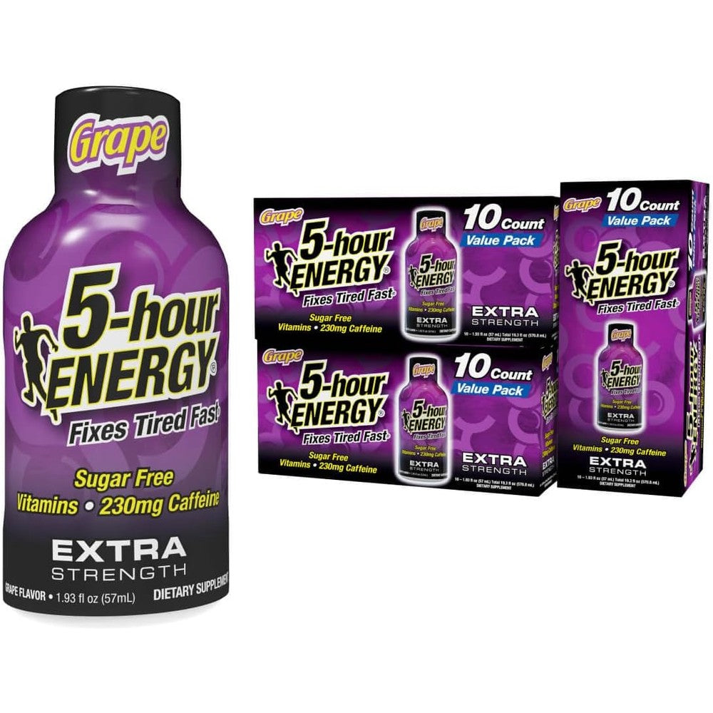 5-Hour Energy Extra Strength Grape 30 Count front view energy shot bottles