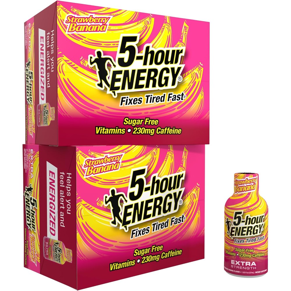 5-hour ENERGY Extra Strength Strawberry Banana 24 count box front view energy supplement