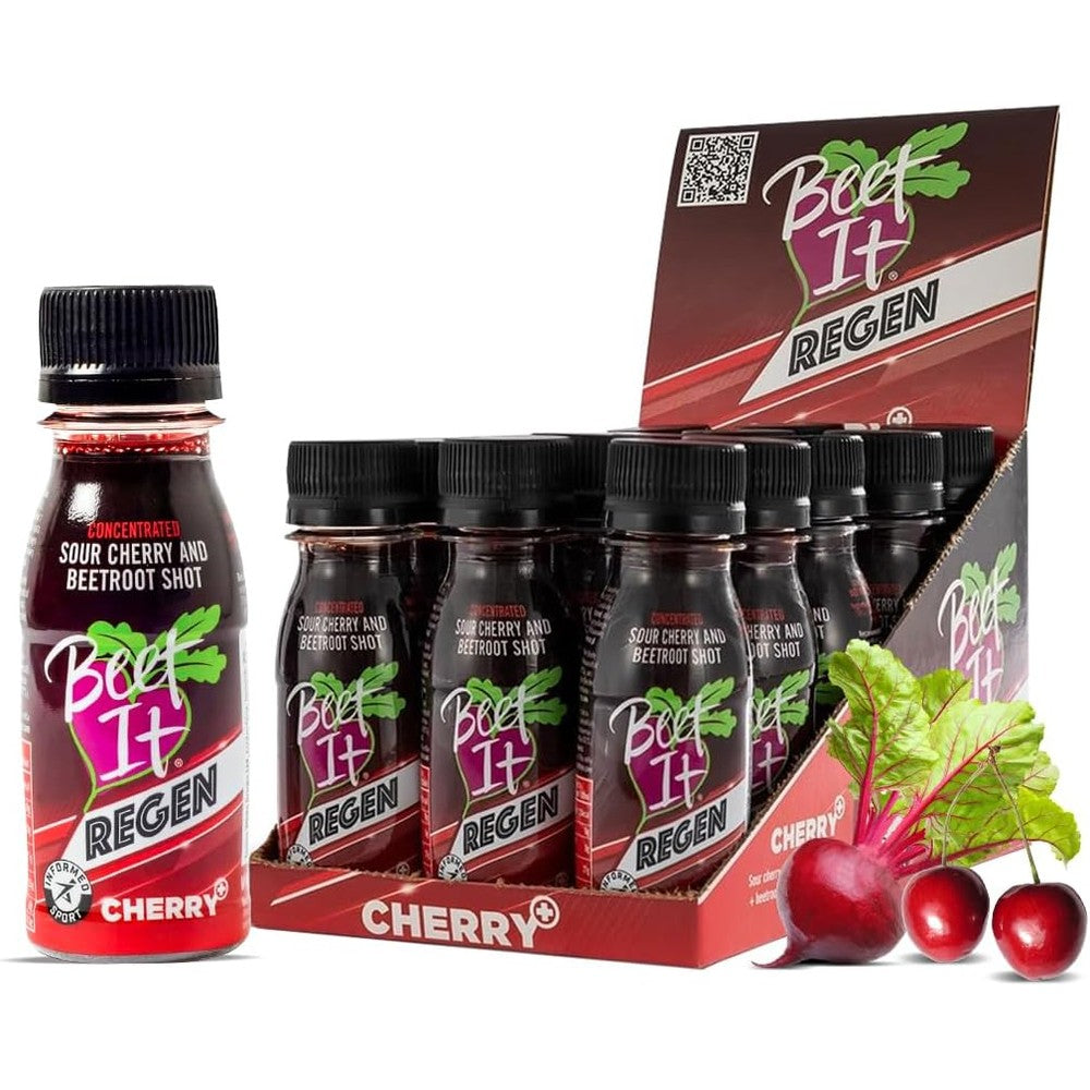 Beet It Regen Cherry Plus Energy Shots 15 pack front view recovery drink