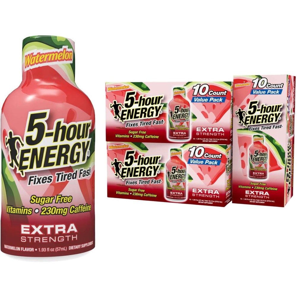 5-Hour Energy Extra Strength Watermelon 30 count pack front view for caffeine boost.