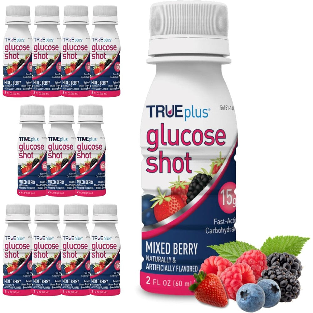 TRUEplus Glucose Shots Mixed Berry 12 pack front view for diabetes care