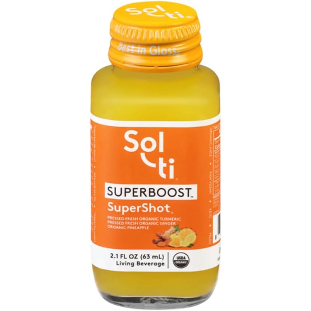Sol-ti SuperBoost SuperShot 12 pack front view of organic wellness shots.