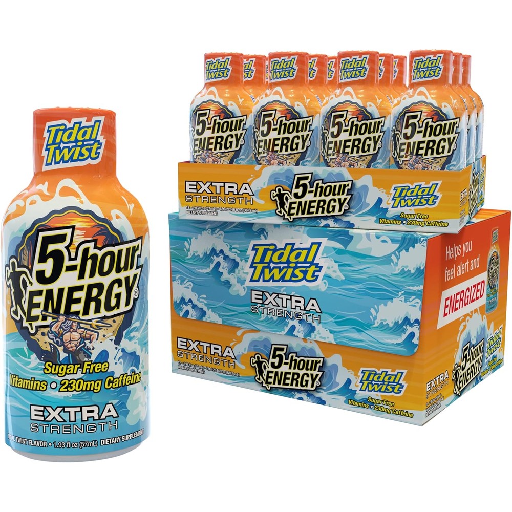 5-Hour Energy Extra Strength Tidal Twist 24 count front view display box for alertness.