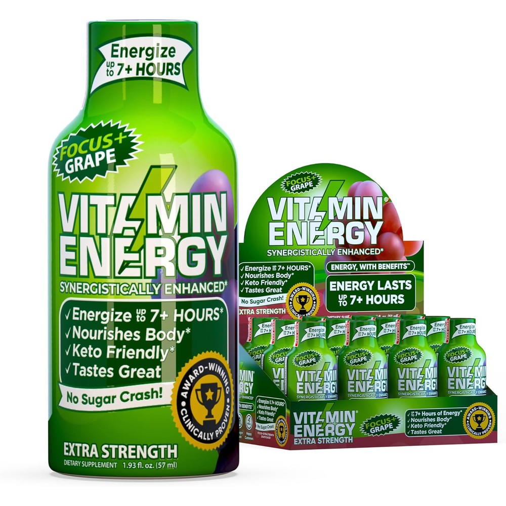 Vitamin Energy Focus Plus Extra Strength Grape Shot front view for mental clarity