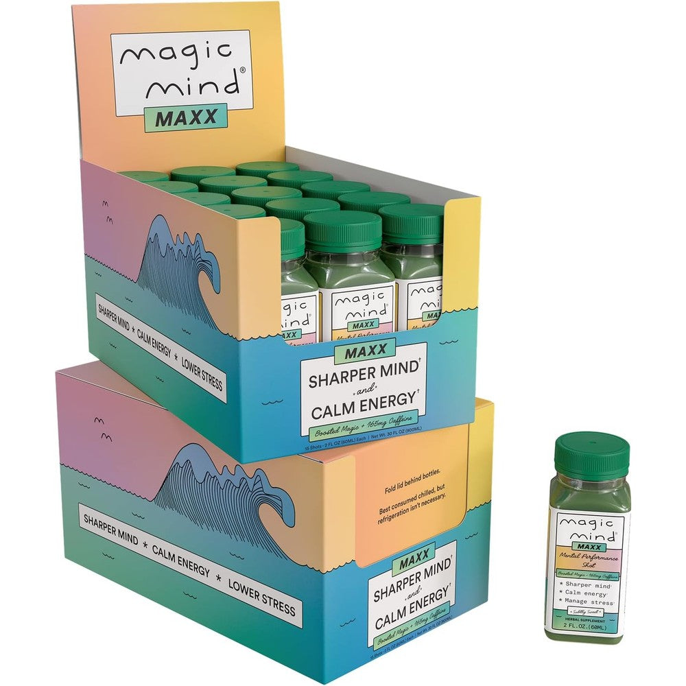 Magic Mind MAXX Energy and Focus Drink Shots front view showing 30 pack box
