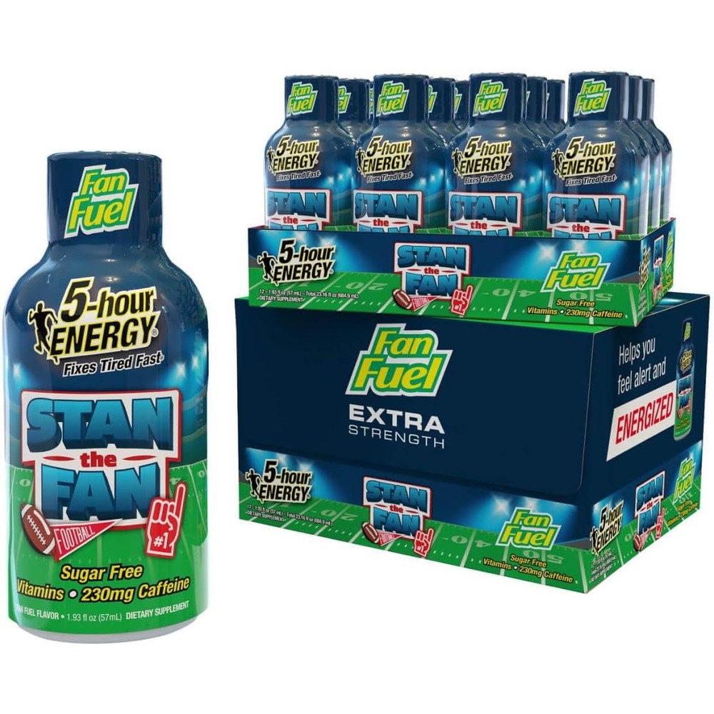5-hour ENERGY Extra Strength Fan Fuel 24 count box front view for high caffeine energy.