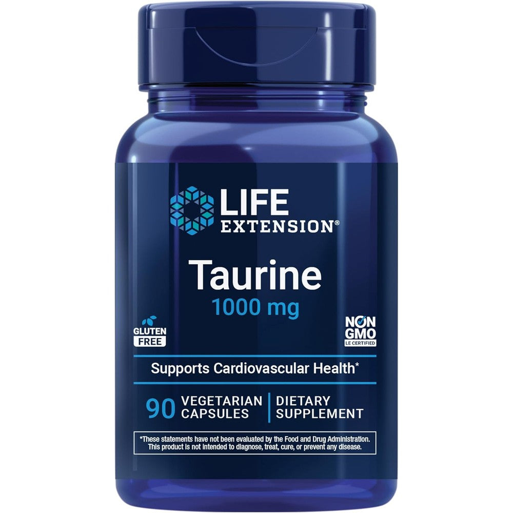 Life Extension Taurine 1000 mg 90 vegetarian capsules front bottle view
