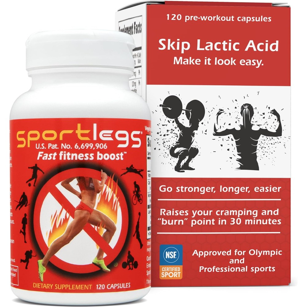 SportLegs Fast Fitness Boost 120 capsules front view lactic acid supplement