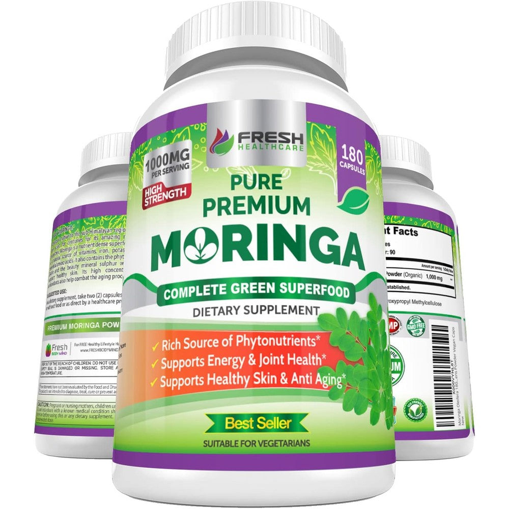 Fresh Healthcare Moringa Oleifera 180 Capsules front view organic superfood