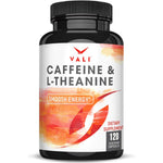 VALI Caffeine and L Theanine 120 capsules front view for mental focus.