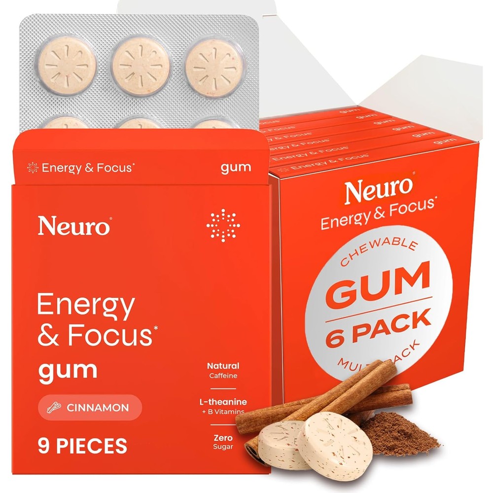 Neuro Energy and Focus Gum Cinnamon 54 count front view for mental clarity