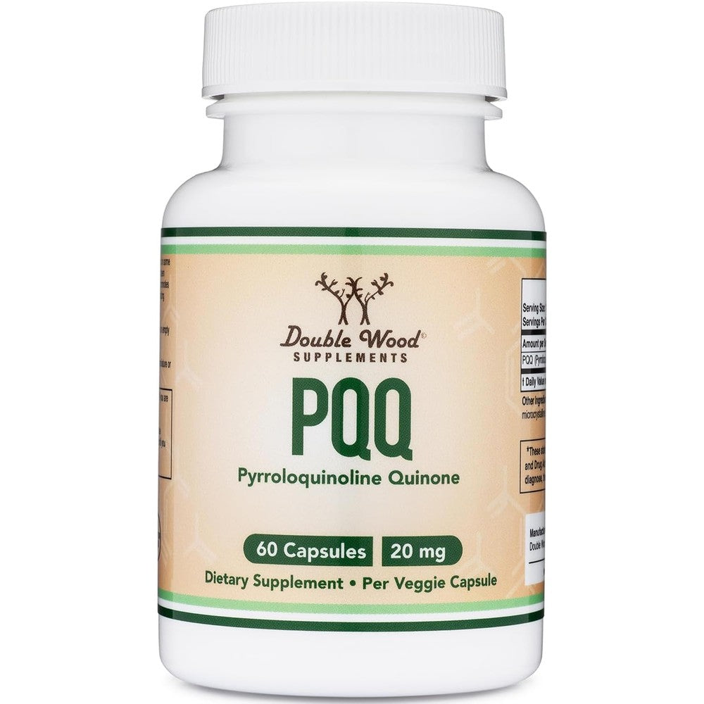 Double Wood PQQ 20mg 60 Capsules front view for mitochondrial energy support.