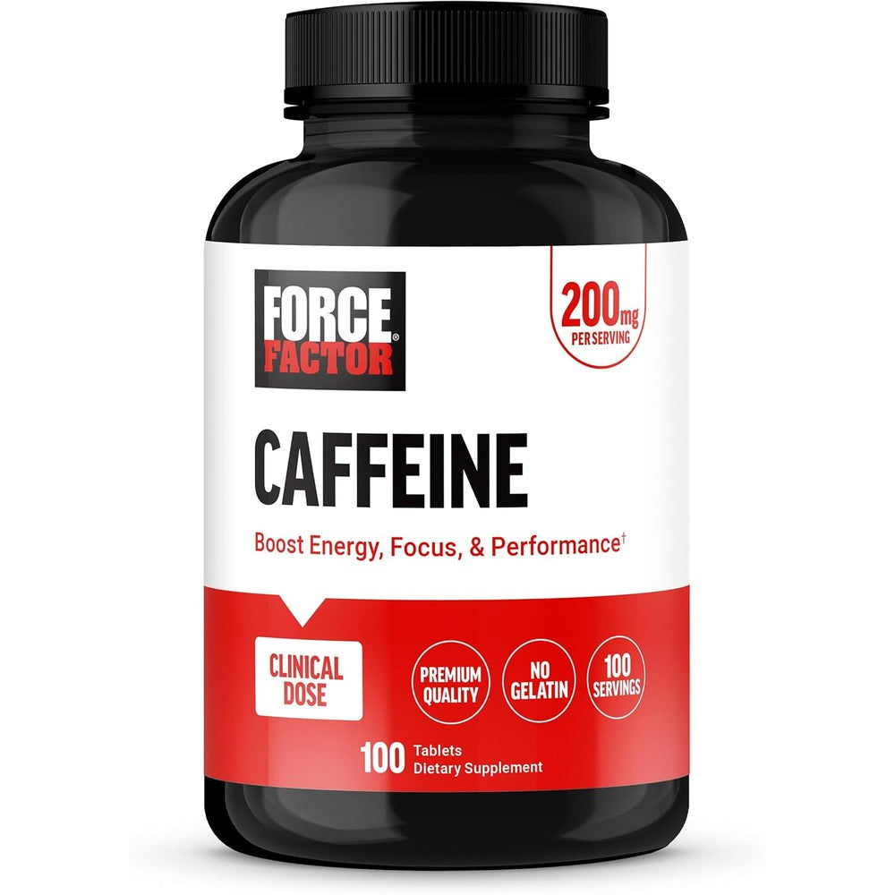 Force Factor Caffeine 200mg 100 Tablets front view bottle for energy boost