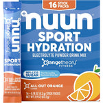 Nuun Sport Electrolyte Powder Packets All Out Orange front view packaging for hydration