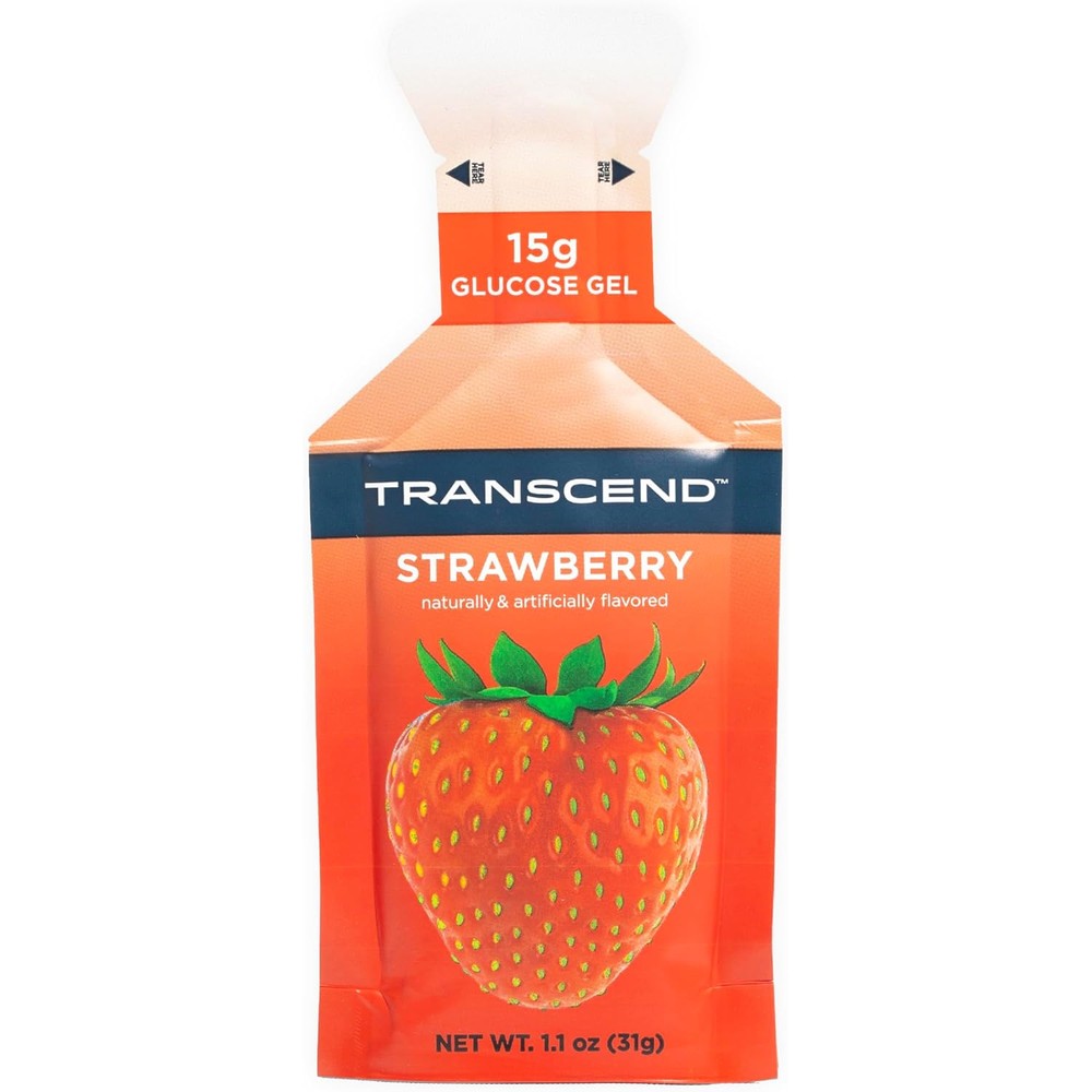 Transcend Foods Strawberry Fast Acting Glucose Gel front view 10 count pack