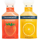 Transcend Fast Acting Carb Gel 10 pack front view showing strawberry and orange flavors
