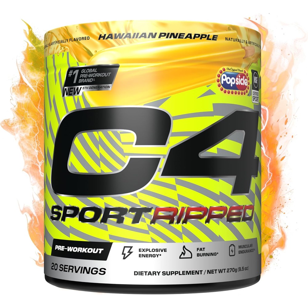 Cellucor C4 Ripped Sport Pre Workout Hawaiian Pineapple front view showing NSF certification logo.