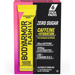 BODYARMOR Caffeinated Flash IV Electrolyte Packets front view showing 6 count box