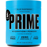 PRIME Hydration Blue Raspberry Powder 40 servings tub front view electrolyte supplement