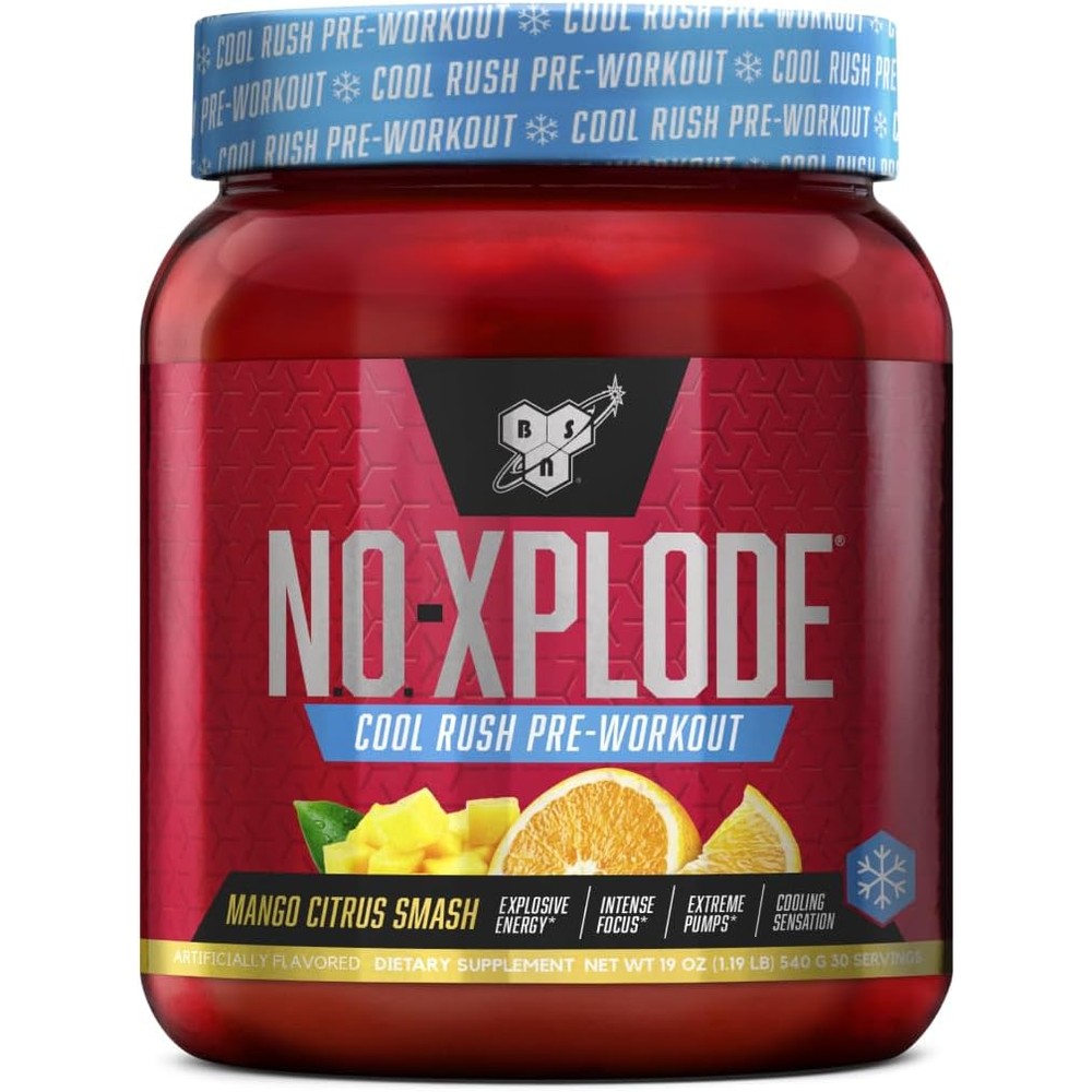 BSN N.O.-XPLODE Pre Workout Mango Citrus Smash front view energy supplement
