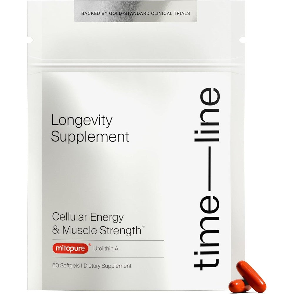 Timeline Mitopure Urolithin A 60 softgels bottle front view for longevity